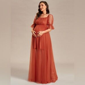 NWT  Ever Pretty Off the Shoulder Pleated Tulle Maxi Maternity Dress Photography